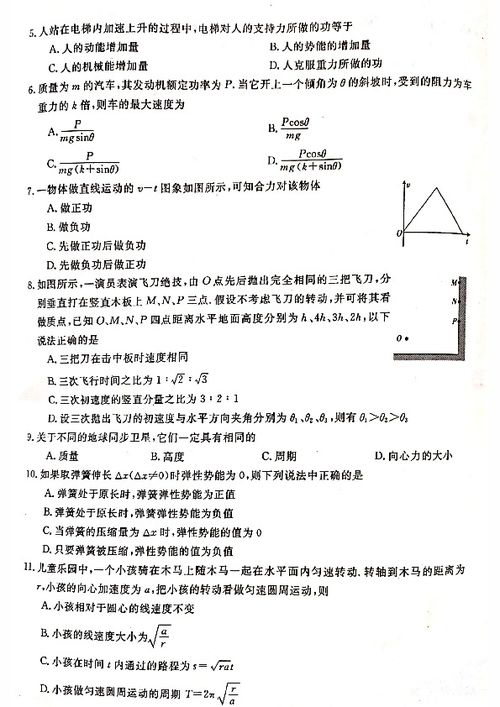 安徽省天长市关塘中学2018 2019学年高一下学期期末考试物理试题 pdf版含答案