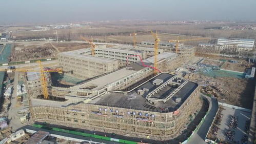 雾天航拍赣榆义塘实验中学工程现场,距离2022年9月投用越来越近